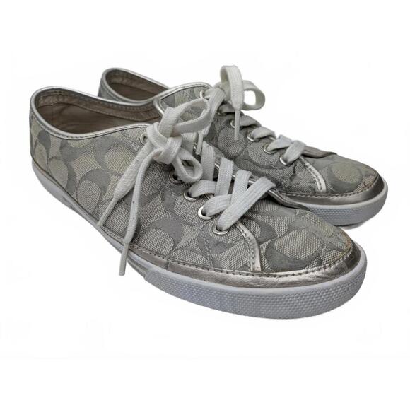Coach Edith Stylish Coach Casual Sneakers Silver Grey 8.5 M F0007/A08 - Picture 1 of 8